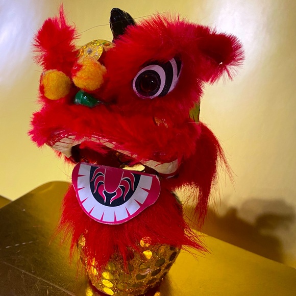 CHINESE DANCING LION DRUM NEW YEAR FESTIVAL FOO DOG STATUE BOBBLE STATUE 6” - Picture 2 of 12